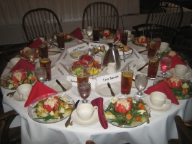 The head table is set for its distinguished guests. [Photograph taken Monday, January 13th, 2014 by Michael Horne.]