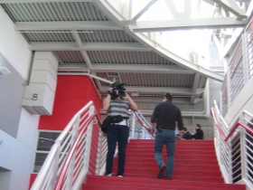 The crew of Wisconsin Foodie heading upstairs.