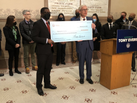 County Executive David Crowley and Governor Tony Evers