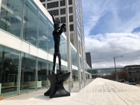 Large Boxing Hare on Anvil by Barry Flanagan
