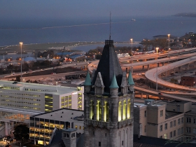 The top of the Federal Courthouse as seen from the Pfister Hotel rooftop.