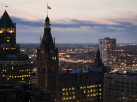 Milwaukee City Hall, viewed from atop the Pfister Hotel.