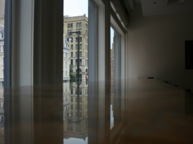 An interesting view of the former windows of Downtown Books.