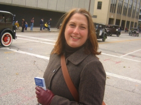 Laura Gramling Perez marching in the Veterans Day Parade.