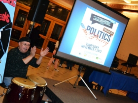 Conga player Cecil Negron energized the atrium