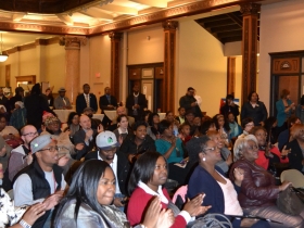 The audience soul claps to the sounds of CoreDJ Sherman