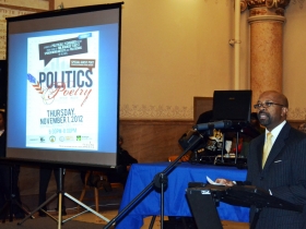 Alderman Willie Hines welcomes Poetry and Politics to City Hall