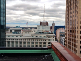 The Hilton City Center as seen from the roof of the Railway Exchange Building.