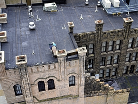 The Hilton Garden Inn, viewed from the rooftop of the Railway Exchange Building.