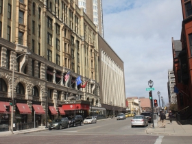 The first block in the city to be paved with asphalt