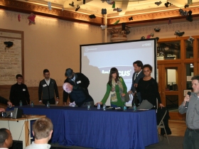 The panel getting ready to start at The Hangout.