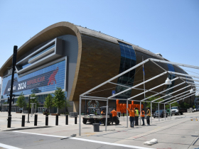 Tent Being Constructed Outside Fiserv Forum