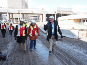 Mayoral Staffer Arlisia McHenry, Acting Mayor Cavalier Johnson and WCD CEO Marty Brooks on Wisconsin Center expansion tour