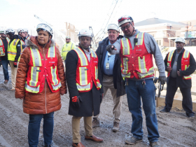 Mayoral Staffer Arlisia McHenry, Acting Mayor Cavalier Johnson and WCD CEO Marty Brooks on Wisconsin Center expansion tour