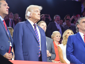Donald Trump With Covered Ear at 2024 RNC
