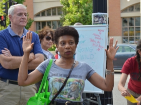 Mayor Tom Barrett (left) and Joan Johnson (center)