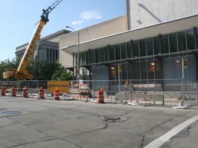 Milwaukee Public Museum's solar wall project under construction.