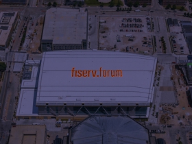 Fiserv Forum Rooftop Sign - Night Rendering
