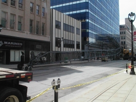 A giant crane took up the better part of N. 4th Street north of W. Wisconsin Avenue Sunday, May 5th, 2013.