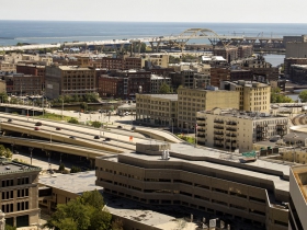 A view from atop the Hilton City Center looking towards the Historic Third Ward.