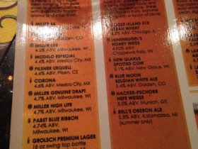 Beers available at Miller Time Pub.