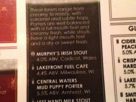 Beers available at Miller Time Pub.