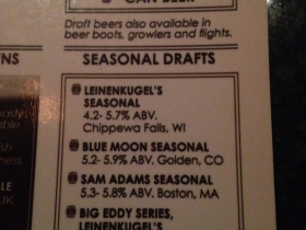 Beers available at Miller Time Pub.