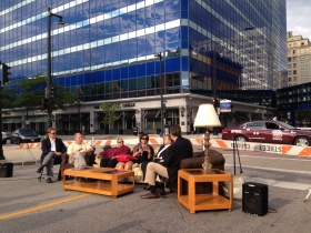 Chatting at 4th and Wisconsin.