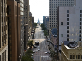 A view from the Vantage Point atop the Gimbel's Building.