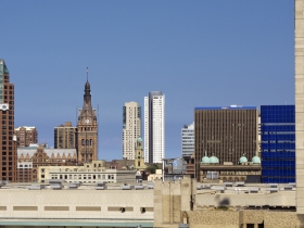 Looking east from a vantage point on top of the Central Library.