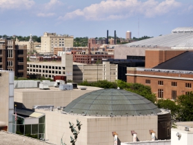 Looking northeast from a vantage point on top of the Central Library.