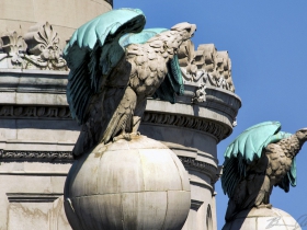 Eagles sit atop the Central Library.