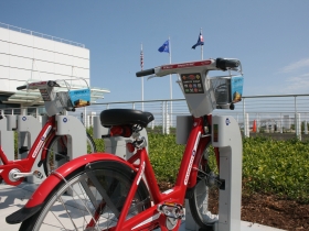 Bike-sharing station at Discovery World.