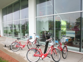 B-Cycle bikes set up for Bike-sharing press conference.