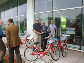 Mayor Barrett speaking at the Bike-sharing press conference.
