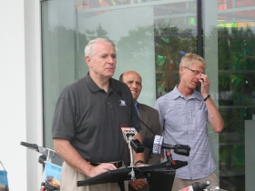 Mayor Barrett speaking at the Bike-sharing press conference.