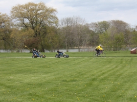 Riding through Veterans Park