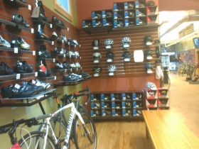 Biking shoes and helmets.