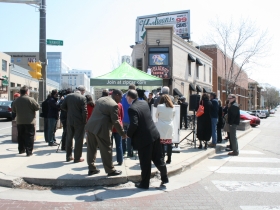 The crowd listening to the ZipCar announcement.