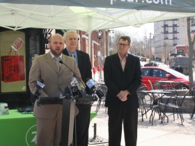 Ald. Nik Kovac speaking at the ZipCar event.