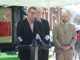 Jim Plaisted speaking at the ZipCar press conference.