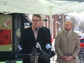 Jim Plaisted speaking at the ZipCar press conference.