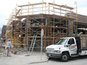 Construction work is underway to convert the Prospect Mall into a mixed-use apartment building.
