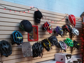 Bicycle helmets.