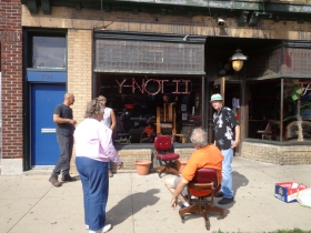 Out front of the Y-Not II, owner Tony Depalma in orange.