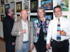Stephan Deleers, with Milwaukee artist and judge Shelby Keefe and John Sterr, Executive Director of Villa Terrace Decorative Arts Museum.