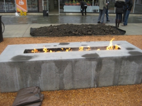 The fire pit was going.