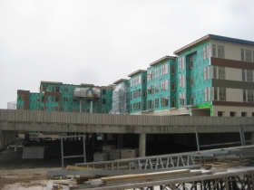 Looking into the parking deck.