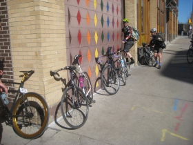 Bikes are lined up at the checkpoint at This is It, 418 E. Wells St.