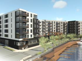 North End Phase IV Building 1, a view from the river side.